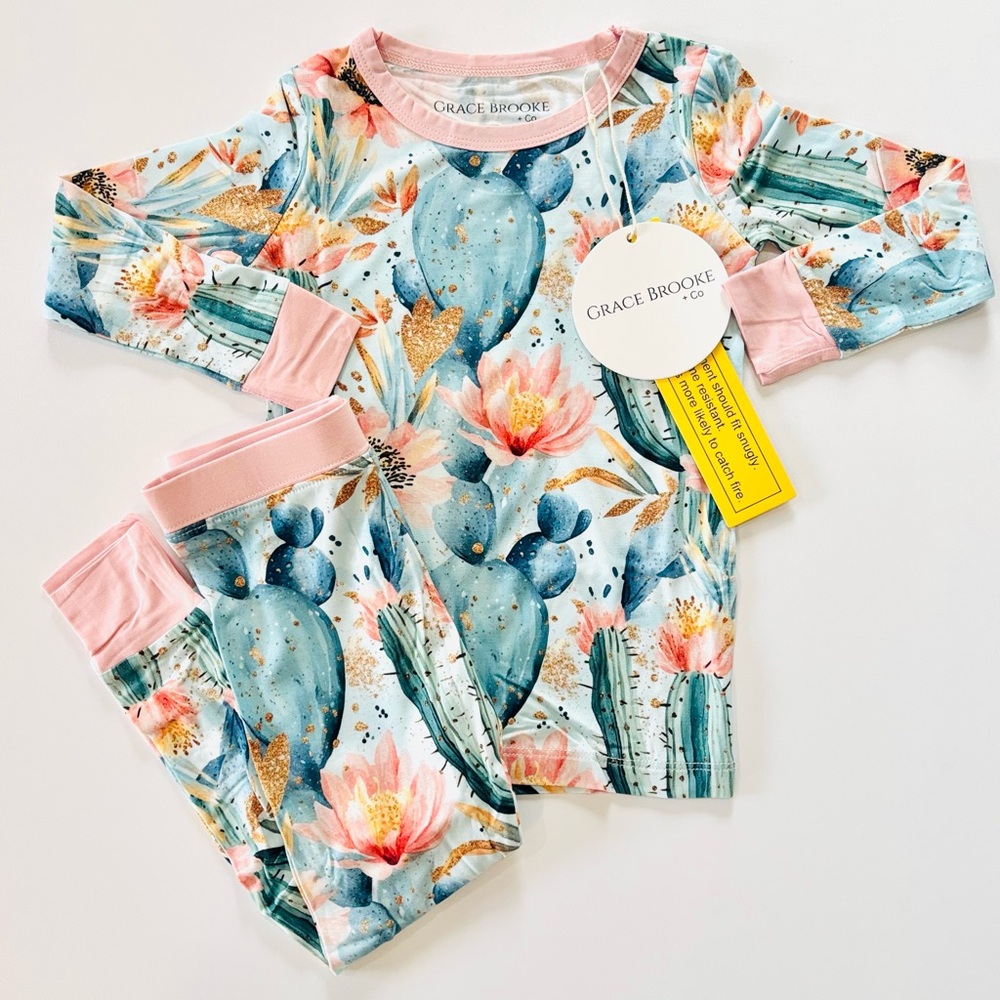 NWT Grace Brooke + Co Cactus and Floral bamboo Set - Pink and Green